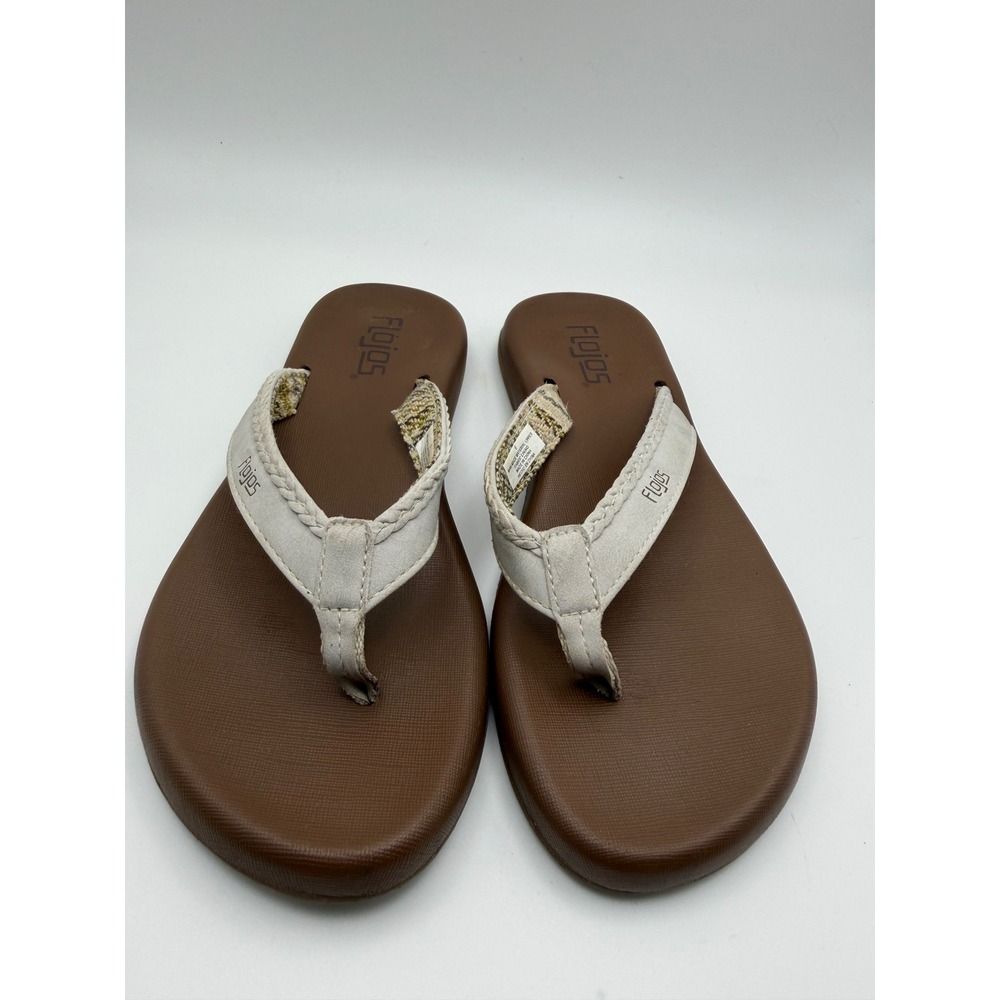 Flojos Womens Flip Flop Sandals Brown Cream Braided Strap Size 6
